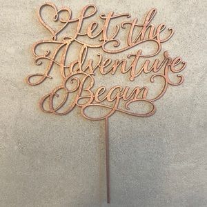 ‘Let the Adventure Begin’ wooden cake topper. Engagement / Wedding Cakes